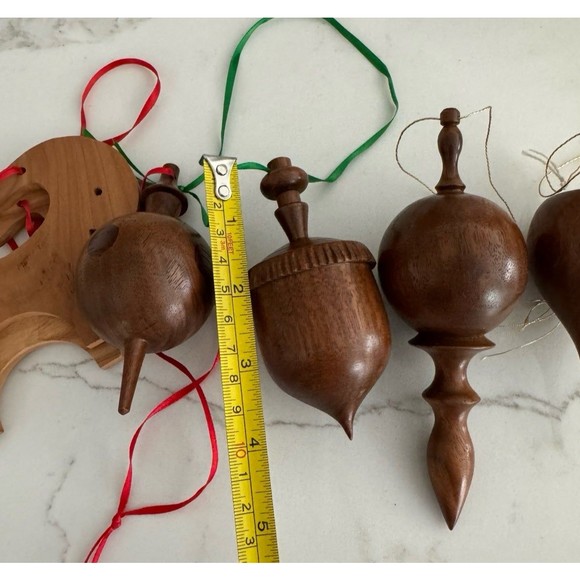 Vintage Handmade Lot of 6 Christmas Ornaments MCM Wooden Hollow Globe Finial - Picture 10 of 12